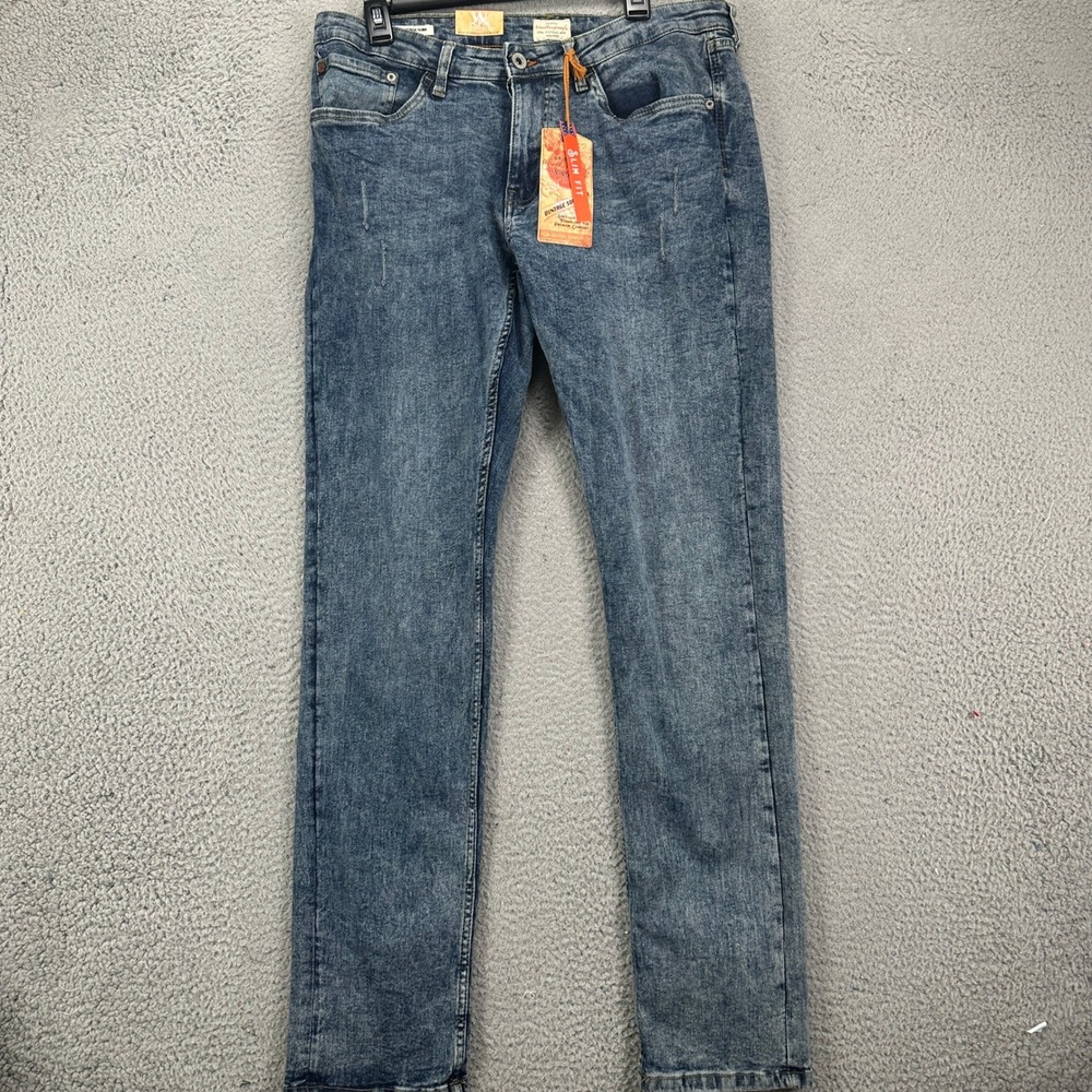 Weatherproof Vintage Soft-Lux Mens Slim Jeans 36X34 Blue‎ Distressed Stretch NEW